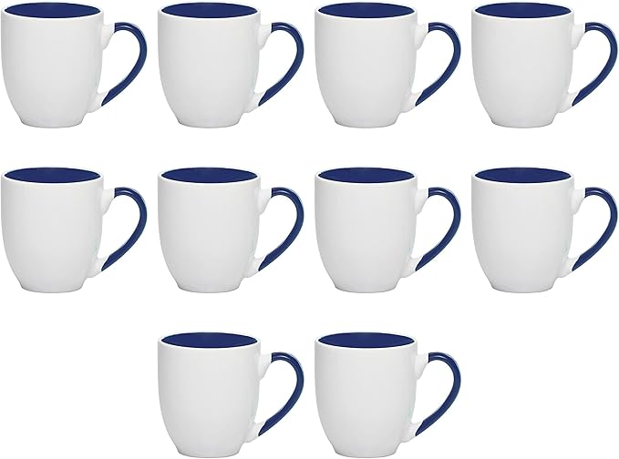 DISCOUNT PROMOS Bistro Style Large Coffee Mugs 16 oz. Set of 10, Bulk Pack - Perfect for Coffee, Tea, Espresso, Hot Cocoa, Other Beverages - Cobalt Blue