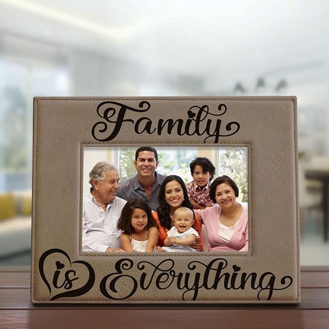 KATE POSH Family is Everything Engraved Leather Picture Frame (5x7-Horizontal)