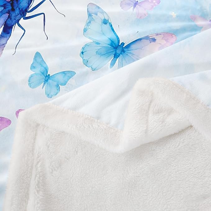 Feelyou Butterfly Fleece Throw Blanket 40"x50" Kids Butterflies Lover Sherpa Blanket Plush Fuzzy for Bed Couch Chair Living Room, Purple Blue Watercolor Bed Blanket Gorgeous Room Decor