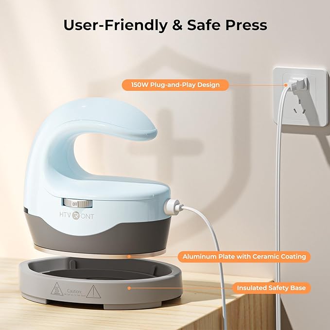 HTVRONT Heat Press H1 Mini Heat Press Machine, Small Heat Press Portable Iron Press Machine for T Shirts, Hats, Heating Transfer Projects (H1 Bubble Blue)