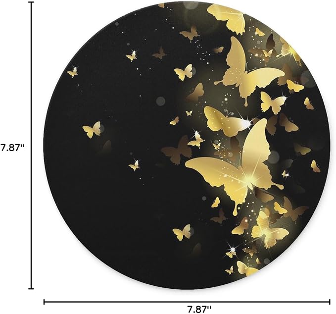 The Golden Butterfly Flying in The Dark Design Round Mouse pad | Non-Slip Rubber The Golden Butterfly Flying in The Dark Design Round Mouse pad (7.87 inch x 7.87 inch)
