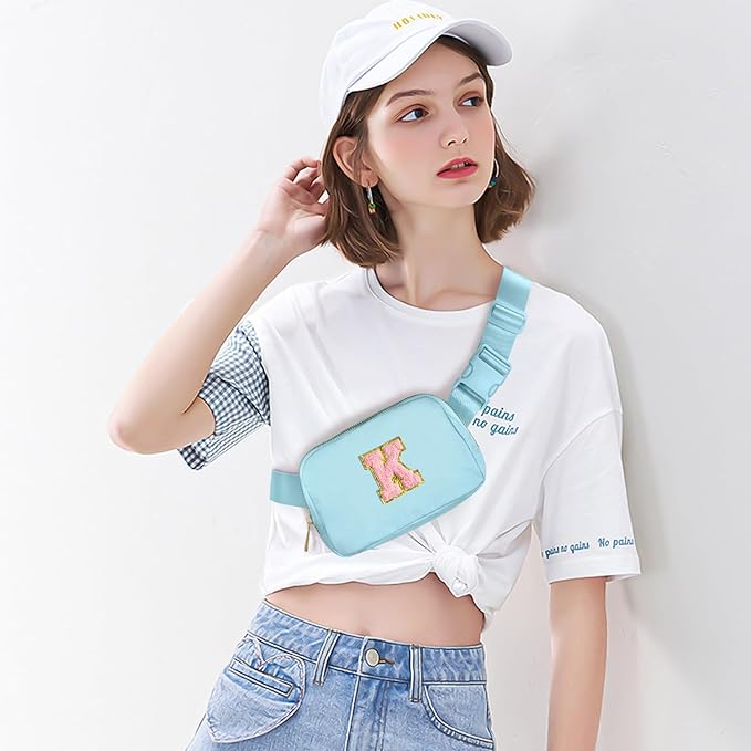 Gitus Gifts for 7 8 9 10 11 Year Old Girls Belt Bag Fanny Pack Crossbody Bags with Initial Letter Patch Birthday Gifts for Daughter Sister Friends Teen girls (Icing Blue-K)
