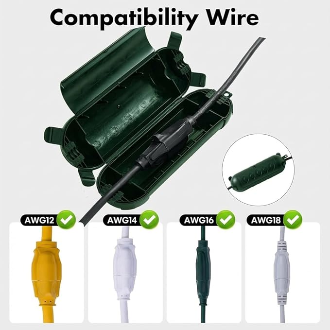 Outdoor Extension Cord Cover IP44 Waterproof, Weatherproof Extension Cord Protector Box for Outdoor Plug & Outlet, Ideal for Christmas Lights, Garden Tools, Patio, Green