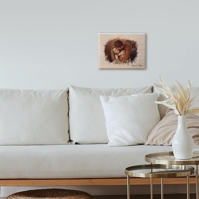 udelf Custom Photo on Wood with Text Personalization, Engraved Photo with Watercolor Style, Rustic Cottage Wall Art