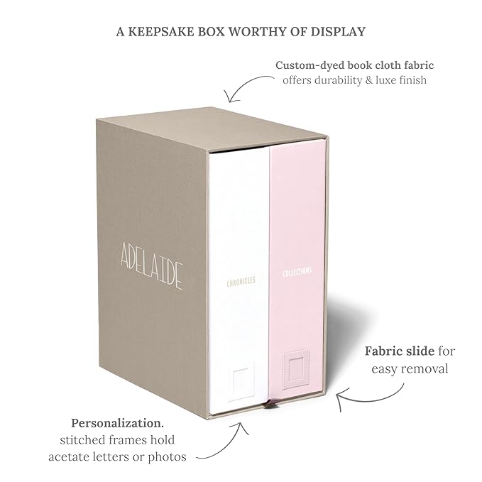 Savor I Baby Deluxe Box | Acid-Free Newborn Keepsake & Memory Organizer with 52 Labels, 9 Drawers, 8 File Folders | Gift for Pregnancy, Mother’s Day & Baby Shower, Pink, Adelaide Font
