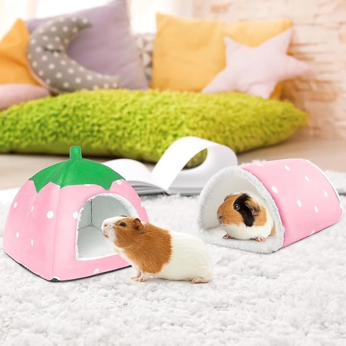 Guinea Pig Hideout with Tunnel, Washable Fleece House Bed | Chinchilla Hideaway, Enrichment Toys, and Cage Accessories for Ferret Hedgehog Small Animal