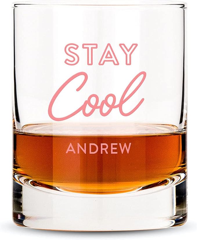 WEDDINGSTAR Personalized Whiskey Glass 11oz - Stay Cool Print