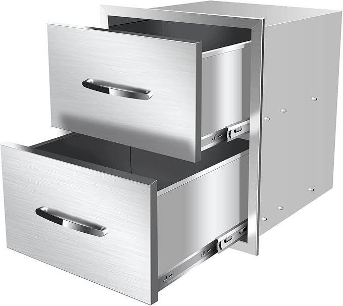 Outdoor Kitchen Drawers Stainless Steel 14W X 15H X 23D Inch, Flush Mount Double BBQ Island Drawers with Handle for Outdoor Kitchens, Patio or Grill Station