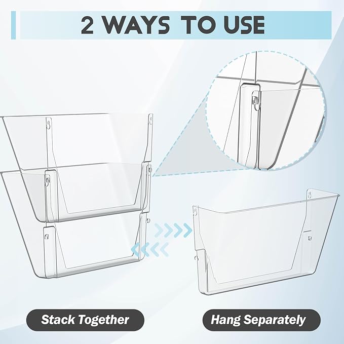 6 Pockets Acrylic Wall File Organizer, Clear Wall File Holder, Plastic Hanging Wall File Holder for Office, School and Home, Clear