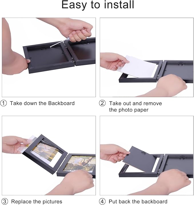 Double Vertical 4X6 Hinged PS Family Picture Frame Collage For Desktop or Tabletop (Black 46X2)
