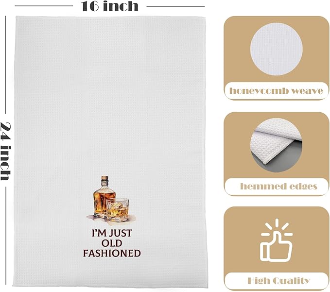 Whiskey Gifts Kitchen Towels - Funny Whiskey Decorative Waffle Dish Towels, Old Fashioned Hand Tea Towel, Funny Kitchen Decor, 16x24 Inch
