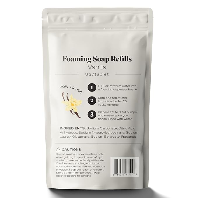 Foaming Hand Soap Refills Tablets – 10 Count | Moisturizing Hand Soap Foam Refill for Kitchen and Bathroom | Easy to Use, Soft & Fluffy Foam, Hand Wash Refill for Dispensers (Vanilla)