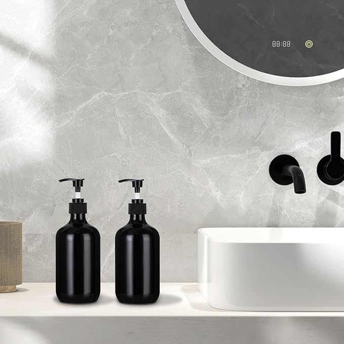 Yebeauty Pump Bottle Dispenser, 17oz 500ml Empty Plastic Shampoo Conditioner Dispenser, Refillable Shower Soap Dispenser Pump Bottle Liquid Containers for Kitchen Bathroom, 2 Pack Black