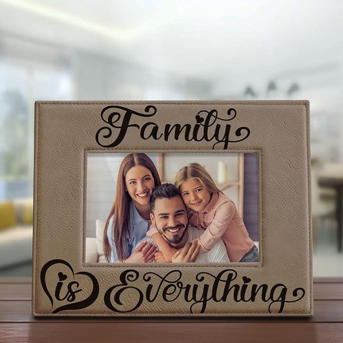 KATE POSH Family is Everything Engraved Leather Picture Frame (4x6-Horizontal)