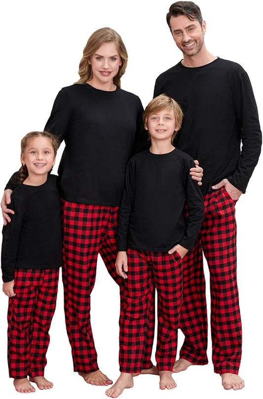Christmas Family Pajamas Set Matching Holiday Plaid Sleepwear Set Reindeer/Tree Print Loungewear for Xmas Eve