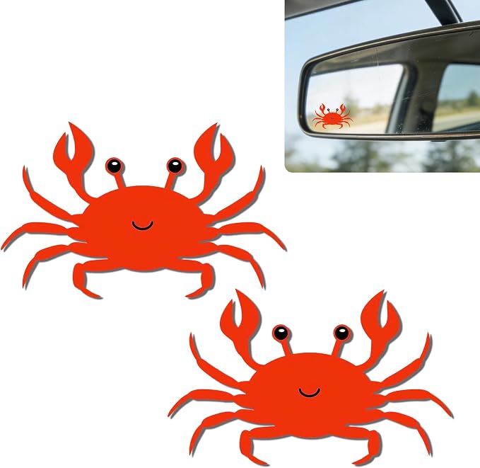 2Pack Crab Car Vinyl Sticker and Decal for Rear View Mirror Window | Cute Crab Mirror Sticker Waterproof,Car Accessories Decor,Crab Gifts for Women Men,Laptop Bathroom Mirror