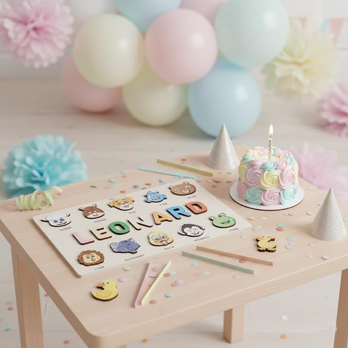 First Birthday Gifts for Boys Girls, Personalized Baby Gifts, Wooden Puzzles for Toddlers 1-3, Animal Toys for Toddlers 1-3, Customized Baby Gift, 1-2 Year Old Toys