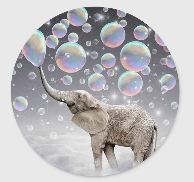 Elephant Blowing Bubbles Non-Slip Rubber Round Mouse Pad | Elephant Blowing Bubbles Non-Slip Rubber Round Mouse Pad，Design Round Gaming Mouse Pad (7.87 inch x 7.87 inch)