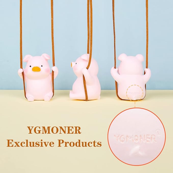 YGMONER Super Cute Swinging Pig Car Mirror Hanging Ornament Car Interior Accessories (Pig)