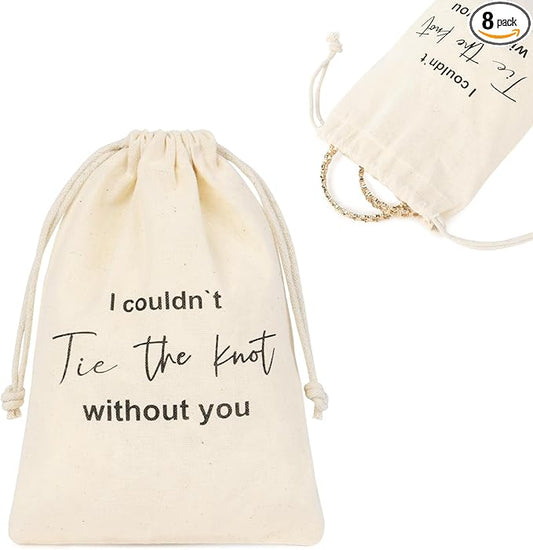 CEELGON 8 Pcs Drawstring Jewelry Pouch Bridesmaid Gift Bags Linen Cotton Fabric Wedding Bridal Party Favor Bags Bachelorette Tie The Knot Earring Packaging Proposal Gift (Natural)