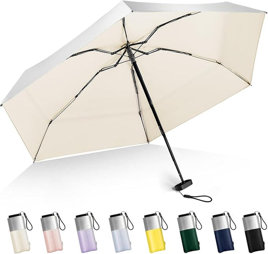 LEAGERA Mini Umbrella For Purse - UPF 50+ UV Blocker Sun Protection Umbrella, Small Micro Travel Parasol Design for Women, Beige
