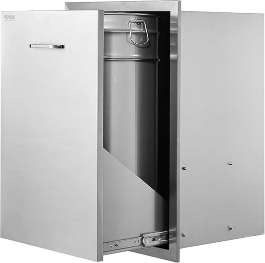VEVOR Outdoor Kitchen Trash Drawer, 19.7"W x 29"H x 15.7"D Inch, Outdoor Kitchen Drawers Cabinets, Stainless Steel BBQ Island Drawers, Trash Pull Out Drawer, BBQ Trash Bin, Outdoor Grill Drawers