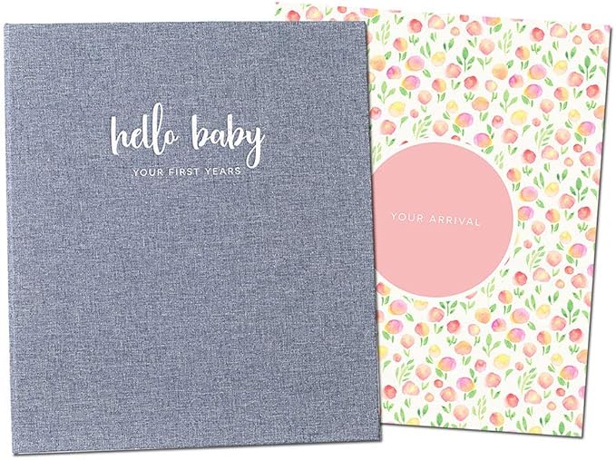 Peachly Baby Memory Book For Girls, First Year Baby Book Keepsake for Milestones, Linen Baby Keepsake Book First Year Memory Book (Botanica)