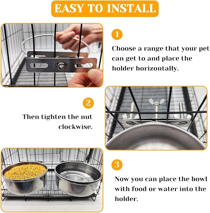PINVNBY 2pcs Stainless Steel Bird Bowl - XL Water Dish for Parrot, Parakeet, African Greys, Conure, Cockatiels, Lovebird, Budgie, Chinchilla