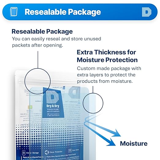 Dry & Dry Silica Gel Packets, Desiccants - Rechargeable Fabric Silica Gel Packs, Silica Packets, Desiccant Packs for Storage - White - 15 Packets (20 Gram)