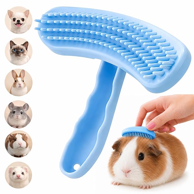 Small Silicone Grooming Brush for Guinea Pigs & Small Pets | Small Pet Fit | Soft Low-Stimulation Brush | Curved Pet Fit | Daily Bonding | Rinse-Clean Head