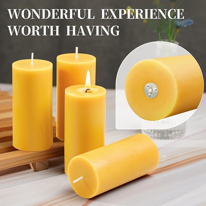 Beeswax Pillar Candles Set of 2,70 Hours Long Burning,100% Natural Beeswax Candles for Emergency,Pure Bees Wax for Home, Beeswax Candles Bulk for Relax, Smokeless & Dripless