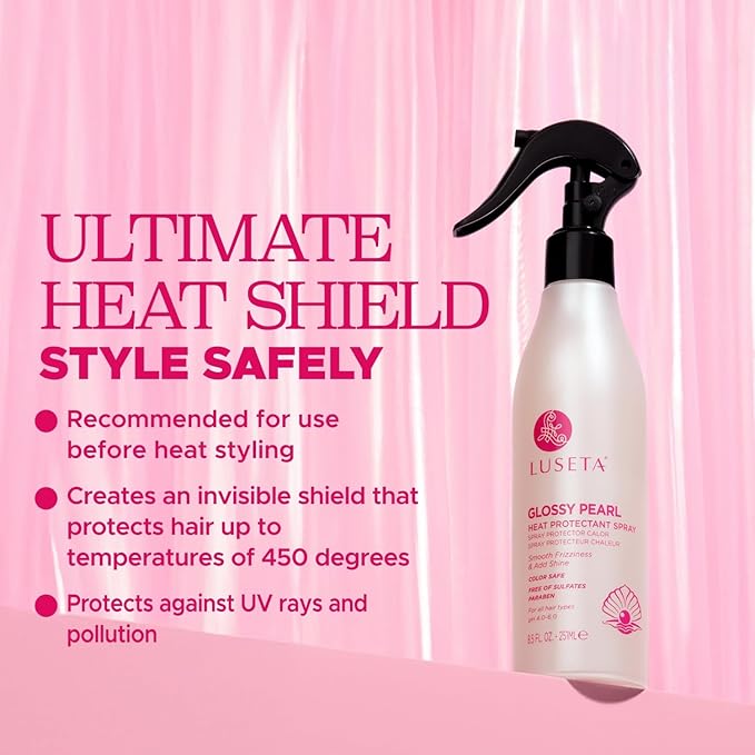 Luseta Glossy Pearl Heat Protectant Spray Smoothing Thermal Protection Treatment Enhance Shine and Add Strength for All Hair Types Protect Hair from Heat Damage 8.5oz