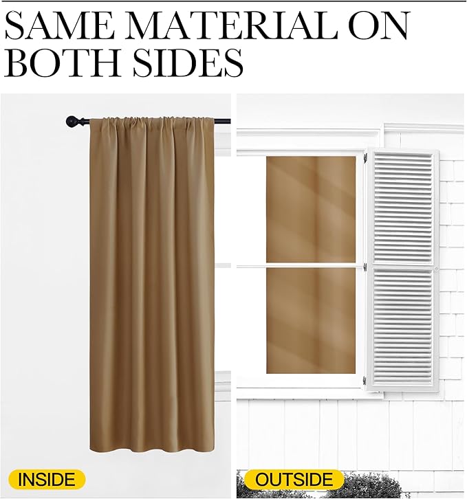 NICETOWN Blackout Curtains for Living Curtains, Gold Brown, 2 Panels, 42 by 72, Room Darkening Window Curtain Panels, Easy-Care Solid Thermal Insulated Draperies/Drapes for Daughter Room