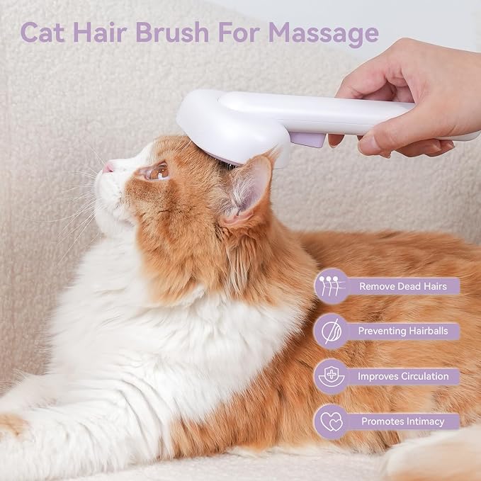 aumuca Cat and Dog Grooming Brush for Shedding, Removes Loose Fur from Long or Short Haired Pets - Ideal for Cats, Kittens, Rabbits, and More - Purple | Self Cleaning Pet Brush for Long or Semi-Short Haired Cats, Removing Loose Fur & Tangles and Massage