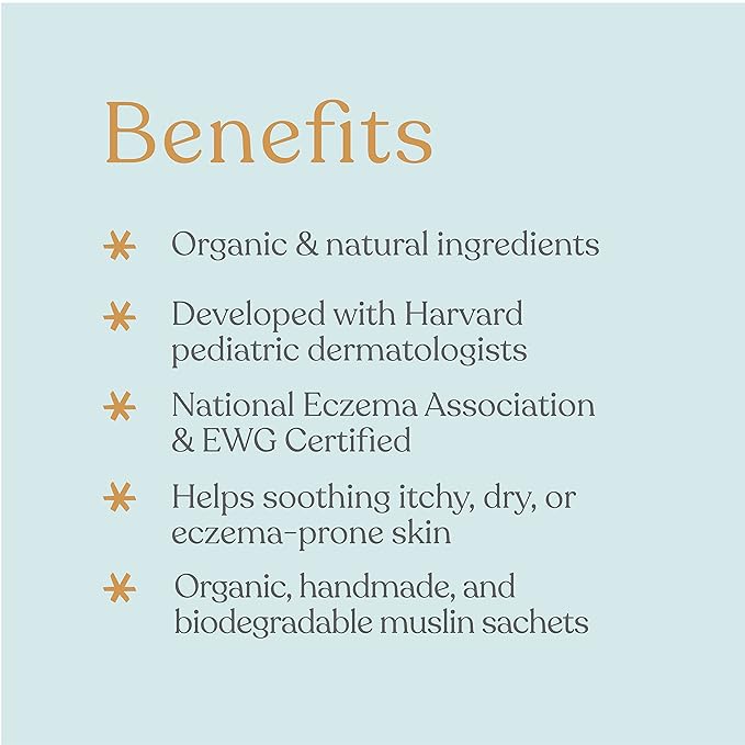 Oatmeal Bath Soak for Babies Kids & Adults - Baby Bath Tea Soaks Made with Prebiotics to Relieve Dry, Itchy, Eczema Prone Skin While Gently Cleansing, Fragrance Free I 4 Bath Tea Soaks
