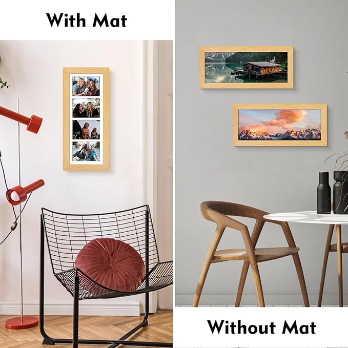 8x21 Picture Frame Display 4 opening 5x7 Collage Picture Frame,Multi Photo Frame with Mat,Plexiglass,Horizontal and Vertical Formats for Wall Decor,Natural Wood Grain