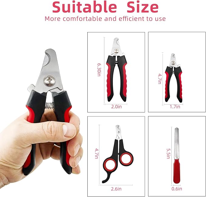 5Pcs Dogs and Cats Grooming Nail Clippers Kit Pet Claws Nail Clipper Trimmers, with Protective Guard Lock to Avoid Over Cutting, Professional Trimmers for Large and Small Cat and Dog (Red and Black)