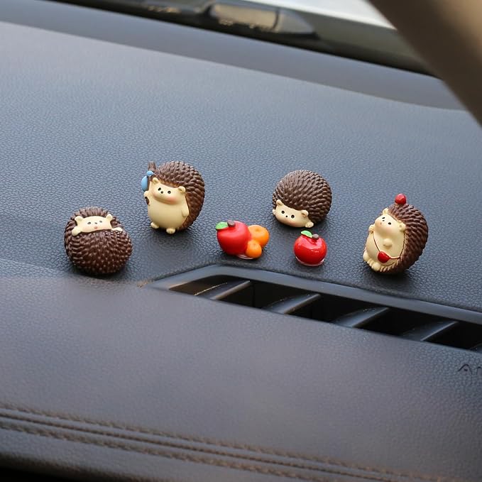 6 PCS Hedgehog Decor Car Dashboard Decorations, Fairy Garden Accessories | Kiofs Mini Hedgehog Figurines Car Gifts for Women Interior, Cute Desk Pets