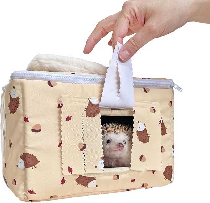 Handmade Portable Sleeping Bag Pouch House Hideout Cave Habitat for Hedgehog Bed Guinea Pig Ferret Squirrel Small Animal Bed Nest House Cage Forest Hidey Curtain (Beige)