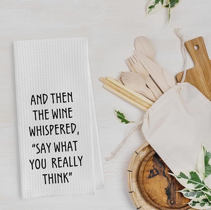 Wine Lovers Dish Towel - Funny Wine Gifts Decorative Waffle Weave Kitchen Towels, Tea Towel, Hand Towel, Housewarming Gift (16×24 Inches)