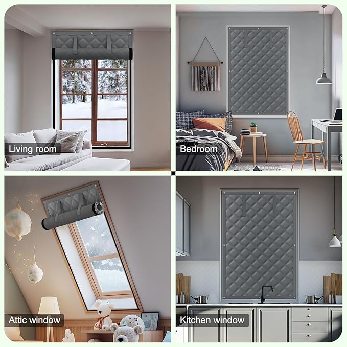 Window Insulation for Winter, Thicken Cotton Layer Thermal Window Cover 26" x 38", Heavy Duty Window Insulation Kit Fit Most Window for Keep Heat, Grey
