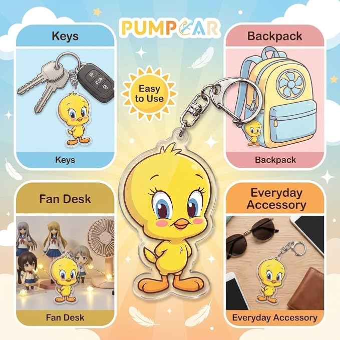 PumpCar Acrylic Keychain Double-Sided Charm Key Ring with Metal Clip Backpack Charm Bag and Car Key Accessory Collectible