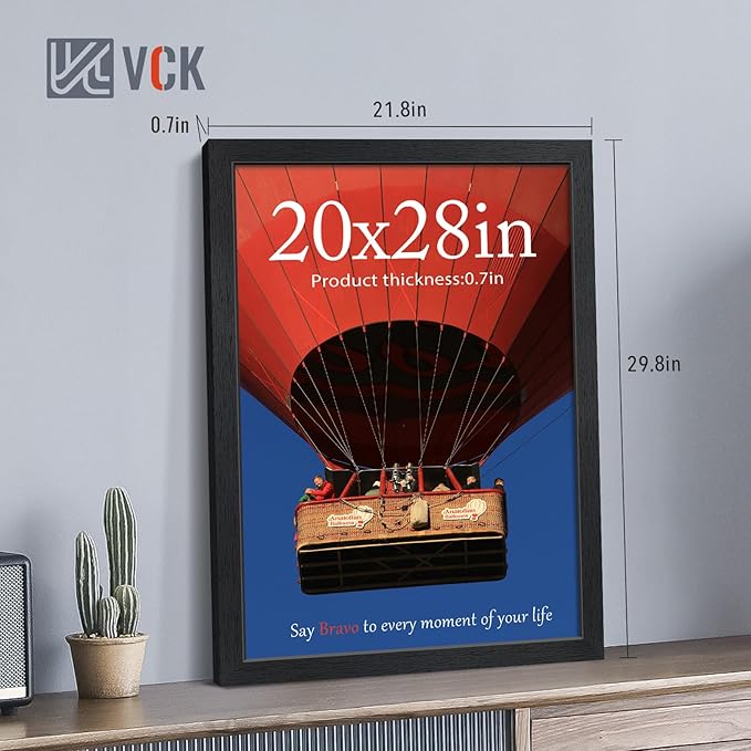 VCK 20x28 Picture Frames Black Set of 6, Wide Border Wood Poster Frame, Multi-Directional Display Family Photos, Office Prints, Studio/Gallery Art, Woodgrain Series, Wall Hanging