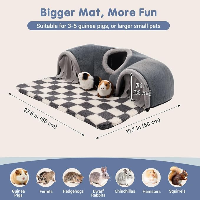 Avont Guinea Pig Tunnel, Small Animal Hideaway Tube Toy | Cozy Plush Tunnel for Guinea Pigs and Small Pets with Non-Slip Bottom and 2-In-1 Design in Large Size Gray