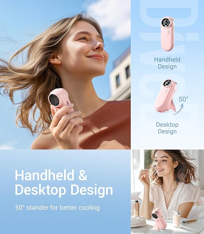 Diveblues TurboBear Portable Handheld Turbo Fan, 5 Gear Wind, Travel Essentials, Small Hand Held Fan Rechargeable, Mini Personal Fans Cooling, Battery Powered, Pocket Cute Gifts Women