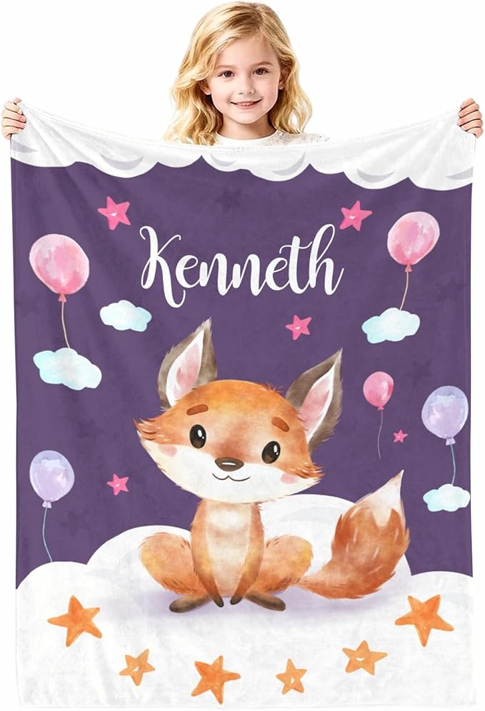 Personalized Fox Baby Blankets, Customized Baby Blanket with Name for Girls, Custom Baby Blankets for Newborn Girls, Soft, Lightweight & Fox Baby Shower, 30"x40"