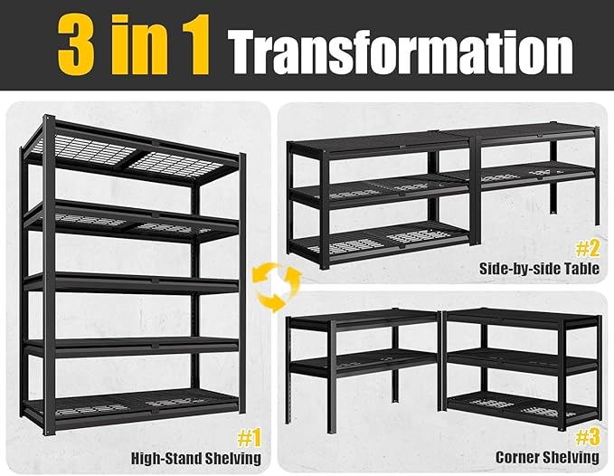 PrimeZone 72" H Heavy Duty Garage Shelving 2500 LBS 5 Tier Heavy Duty Storage Shelves Adjustable Industrial Metal Wire Shelf Unit for Garage,Basement,Pantry,Warehouse,Commercial,48" WX24 DX72 H 8Pack