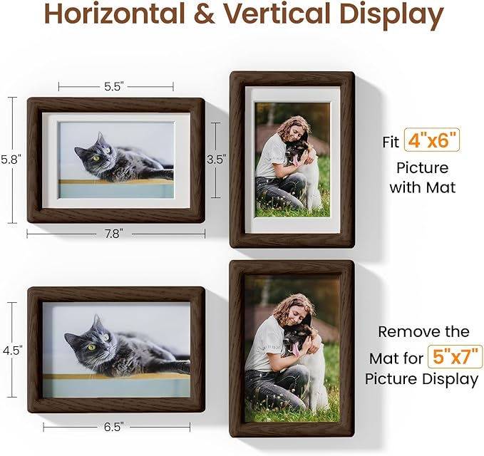 5x7 Picture Frame Natural Oak Wood From California-USA Walnut Color Finished with Real Tempered Glass, Handcrafted 5 x 7 Photo Frame Matted to 4x6 Wedding,Family,Graduation Picture on Table & Wall