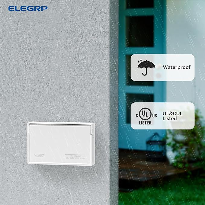 ELEGRP Horizontal Outdoor Cover for Duplex Receptacles, Weatherproof Wall Plate, Outdoor Electrical Outlet Cover, Standard Size 1-Gang 4.77” x 2.97”, Thermoplastic, 2 Pack, White
