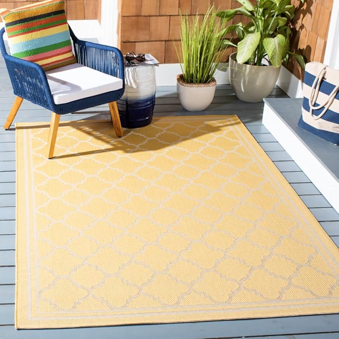 SAFAVIEH Washable Rug Outdoor Courtyard Collection - 5'3" x 7'7", Gold & Beige, Non-Shedding & Easy Cleaning, Ideal for Patio, Backyard, Mudroom (CY6918-30621)